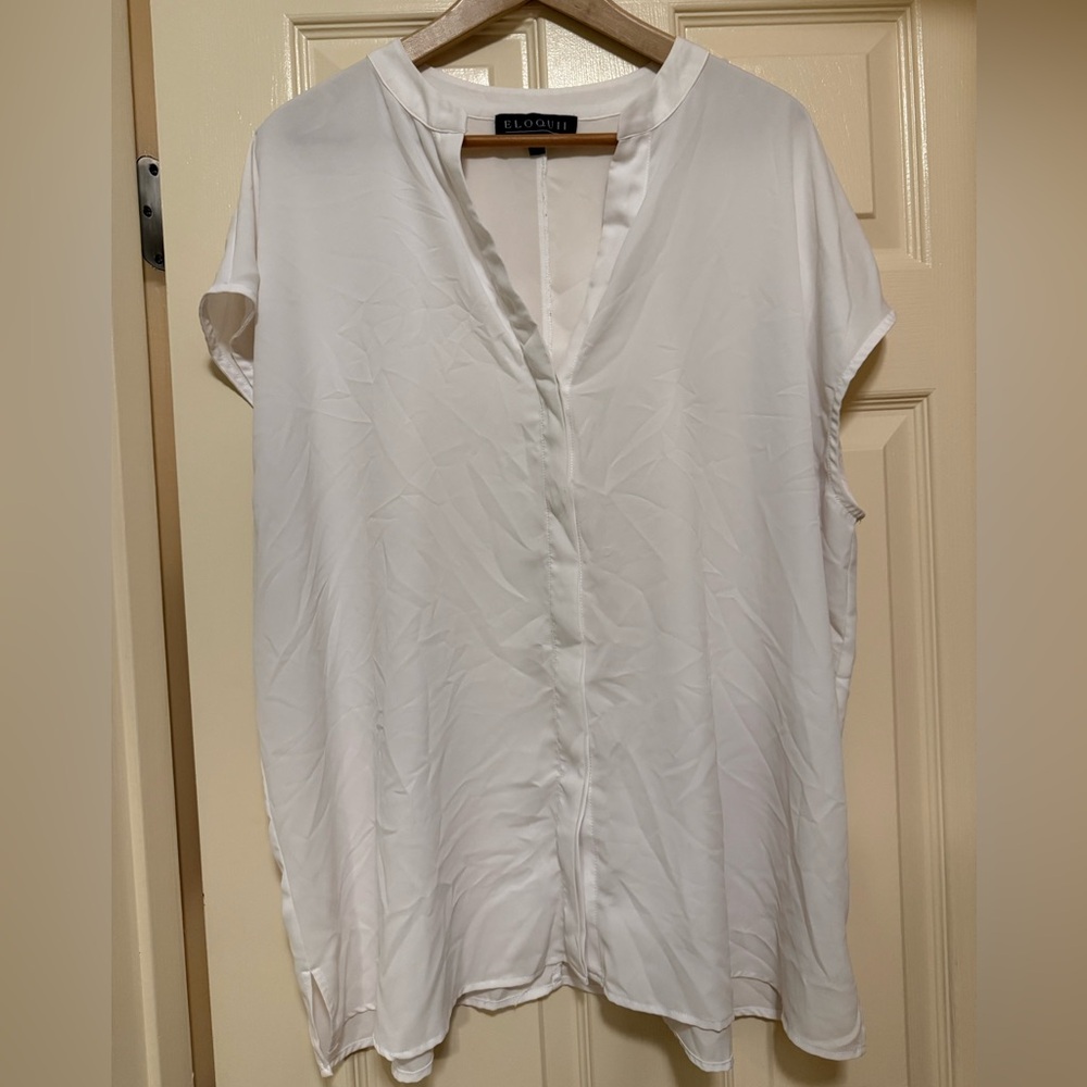 Eloquii Sheer White V-Neck Blouse - Size 18